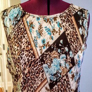 jtb Blue & Brown Animal Print Sleeveless Tank Top